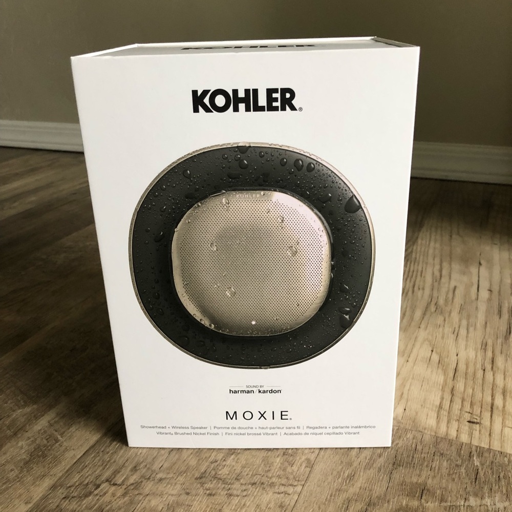 NWT Kohler Moxie Showerhead and Wireless Speaker.